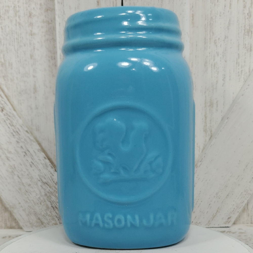 Blue Mason Jar with Rooster Design Chicken